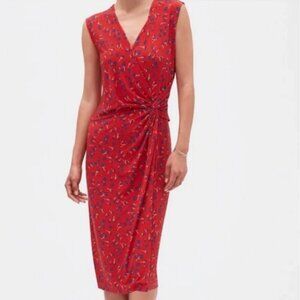 Banana Republic Sleeveless Red Floral Print Twist Faux Wrap Dress Size S